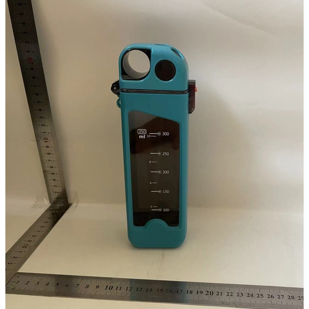 Sticla de apa pentru sport, 350 ml, cu pai si capac, 23x7x4.4 cm, buton de blocare, din pc, bleu [2]