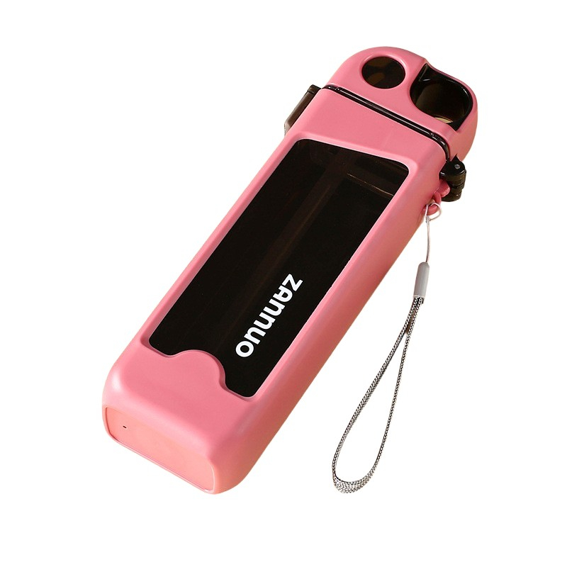 Sticla de apa pentru sport, 350 ml, cu pai si capac, 23x7x4.4 cm, buton de blocare, din pc, roz [1]