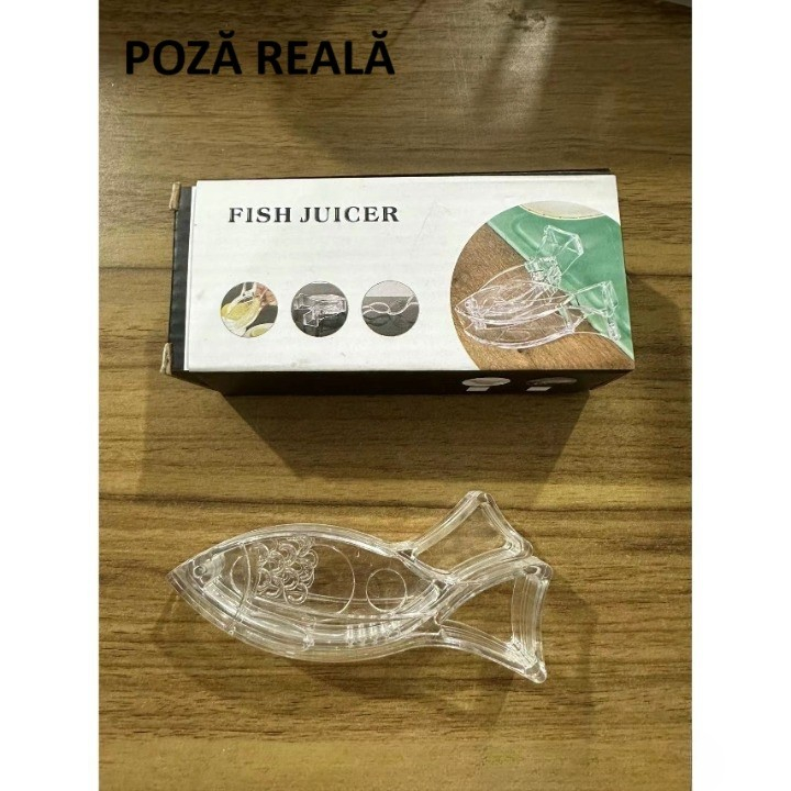 Storcator de citrice manual, rezistente, usor de folosit si depozitat, durabil, calitativ, 12x5.2 cm, model peste, transparent [11]