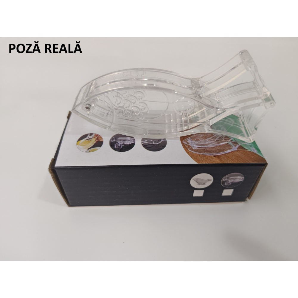 Storcator de citrice manual, rezistente, usor de folosit si depozitat, durabil, calitativ, 12x5.2 cm, model peste, transparent [12]