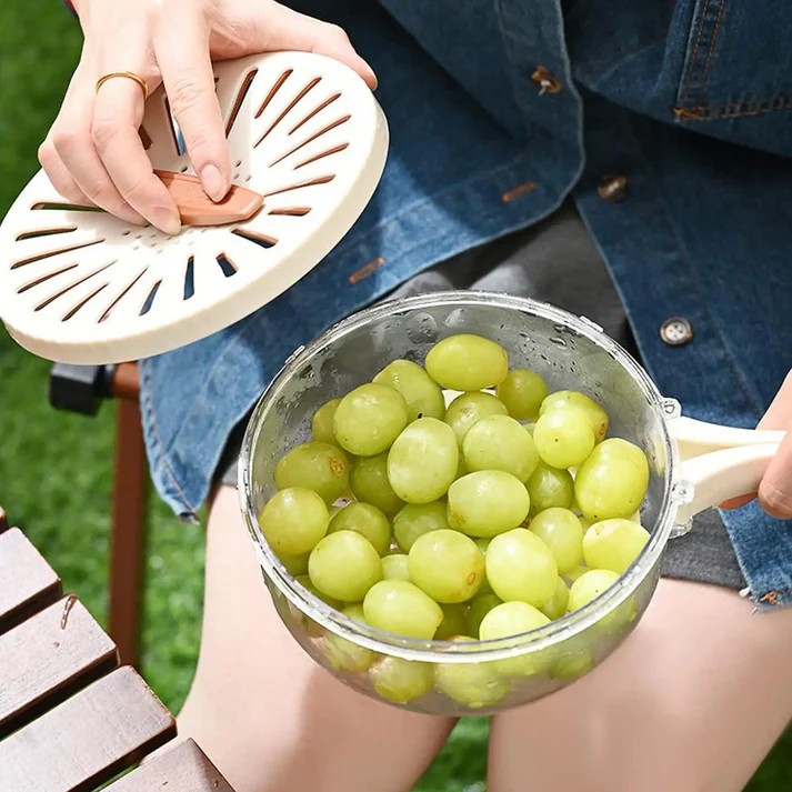 Strecuratoare 2 in 1 pentru fructe si legume, cos de scurgere si cutie de depozitare, 15.5 x 8.3 cm, din pp, cu maner si capac, alb [6]
