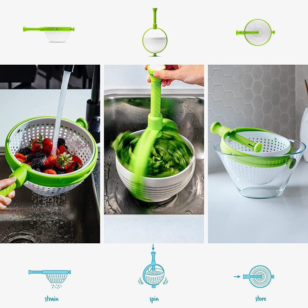 Strecuratoare multifunctionala rotativa, cu maner, material abs, 22x12 cm, maner 18 cm, cu ventuza pentru prindere sigura, practic si usor de folosit, verde [6]