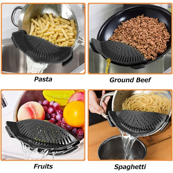 Strecurator filtru pentru vase, din silicon rezistent la temperaturi inalte, universal, paste, legume, fructe, 23x12.5x6.7 cm negru [4]