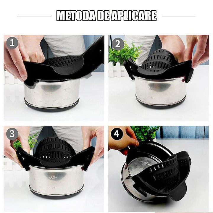Strecurator filtru pentru vase, din silicon rezistent la temperaturi inalte, universal, paste, legume, fructe, 23x12.5x6.7 cm negru [5]