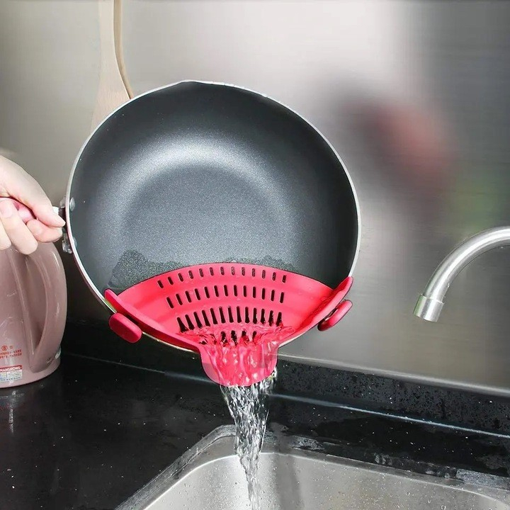 Strecurator filtru pentru vase, din silicon rezistent la temperaturi inalte, universal, paste, legume, fructe, 23x12.5x6.7 cm rosu [4]