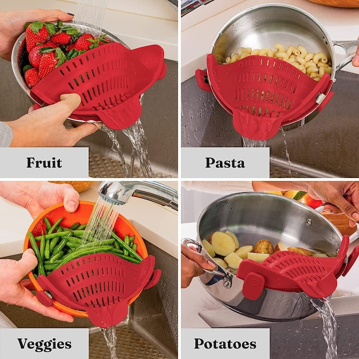 Strecurator filtru pentru vase, din silicon rezistent la temperaturi inalte, universal, paste, legume, fructe, 23x12.5x6.7 cm rosu [5]