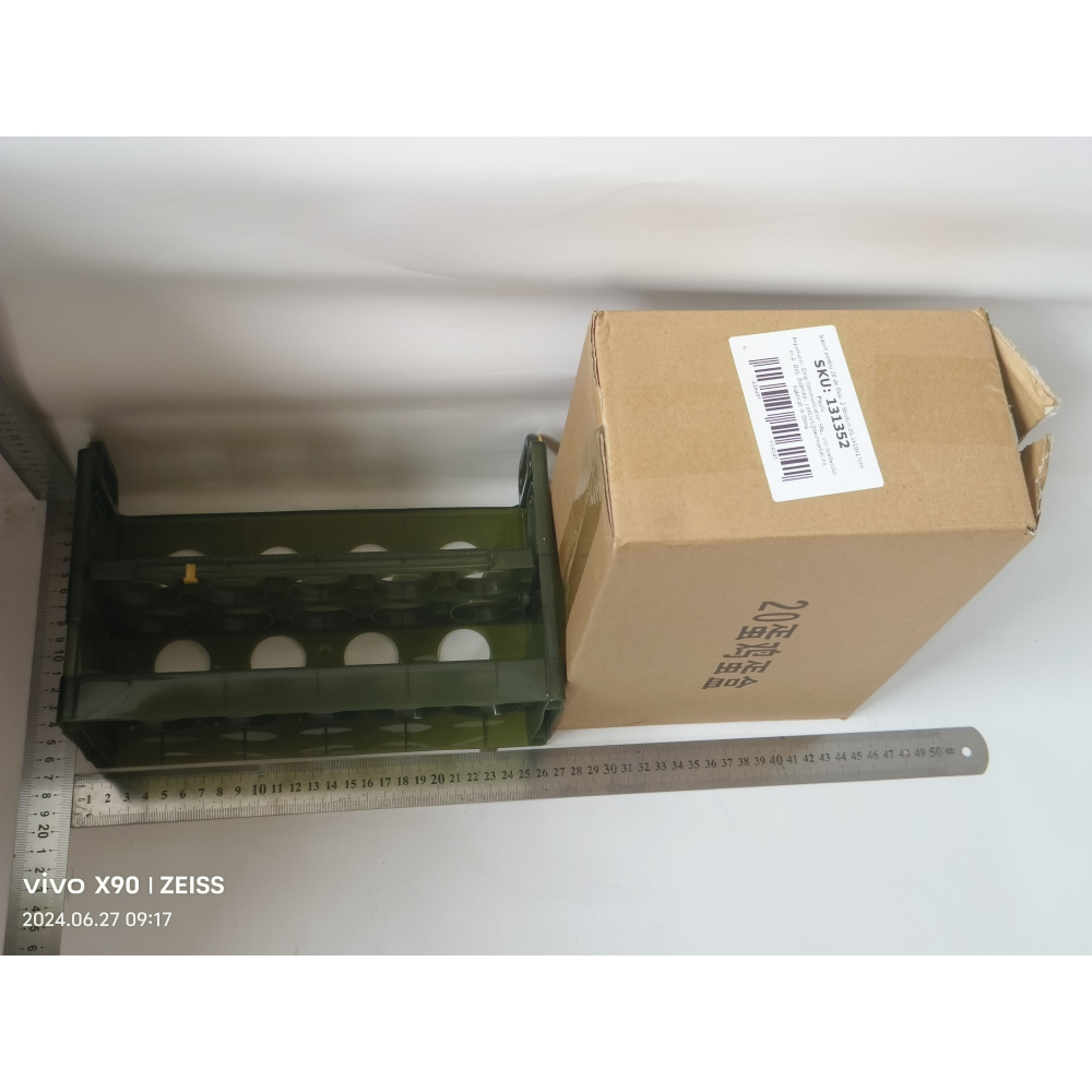 Suport - organizator pentru oua in frigider, pentru 20 de oua in 2 straturi, din plastic 25.5 x 10 x 17 cm, verde transparent [4]