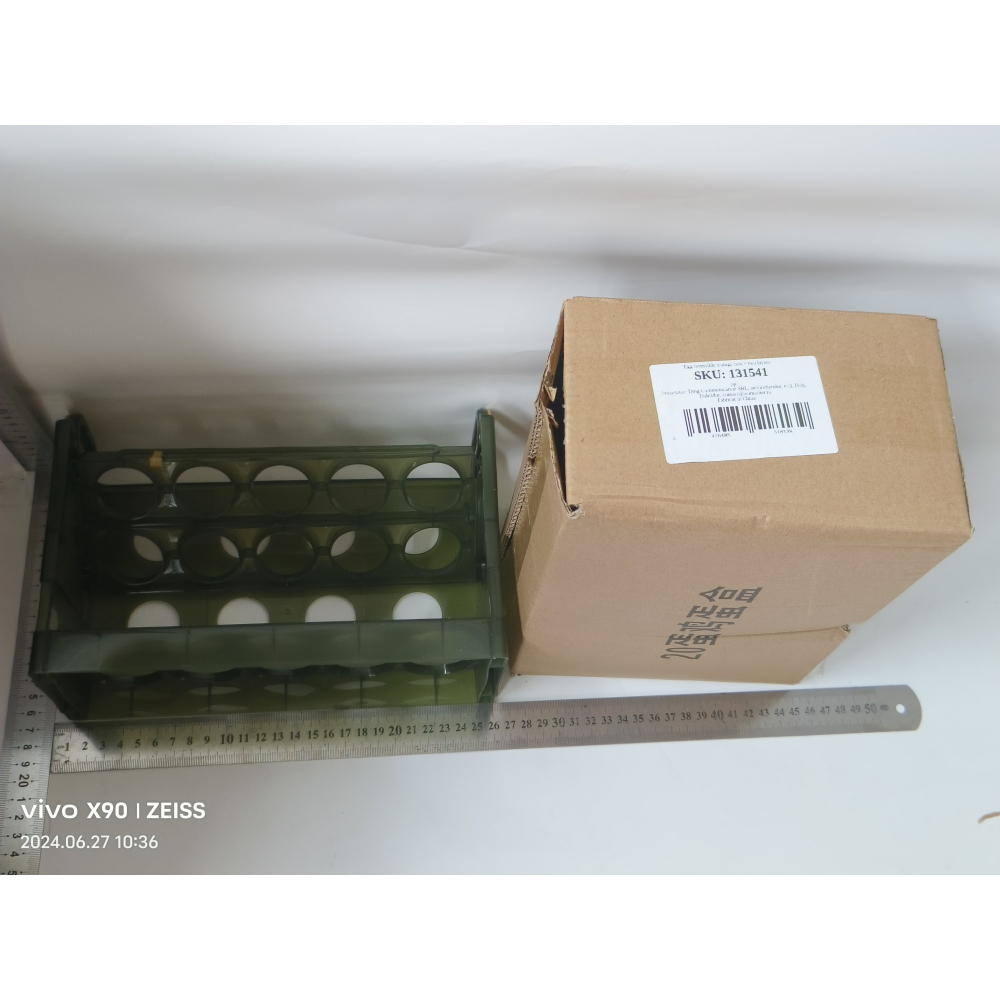 Suport organizator pentru oua, pentru frigider, verde transparent, capacitate 20 oua, doua straturi, cu data de expirare, 25.5x10x17 cm [2]