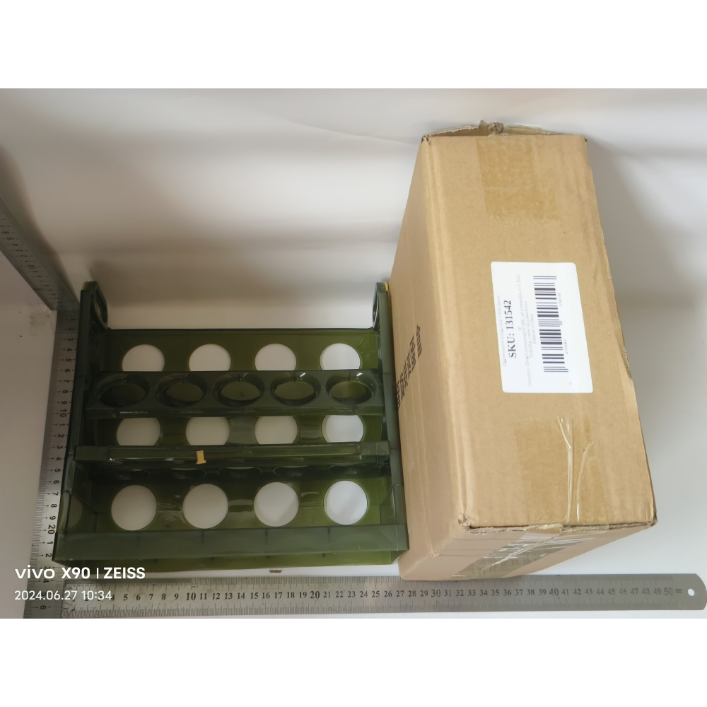 Suport organizator pentru oua, pentru frigider, verde transparent, capacitate 30 oua, trei straturi, cu data de expirare, 25.5x10x23 cm [2]