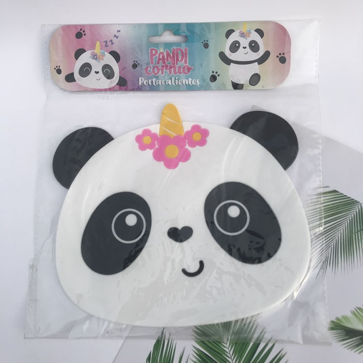 Suport pentru pahar, model urs panda, din pvc, 18.5x16 cm, rezistent la caldura, alb/negru [2]