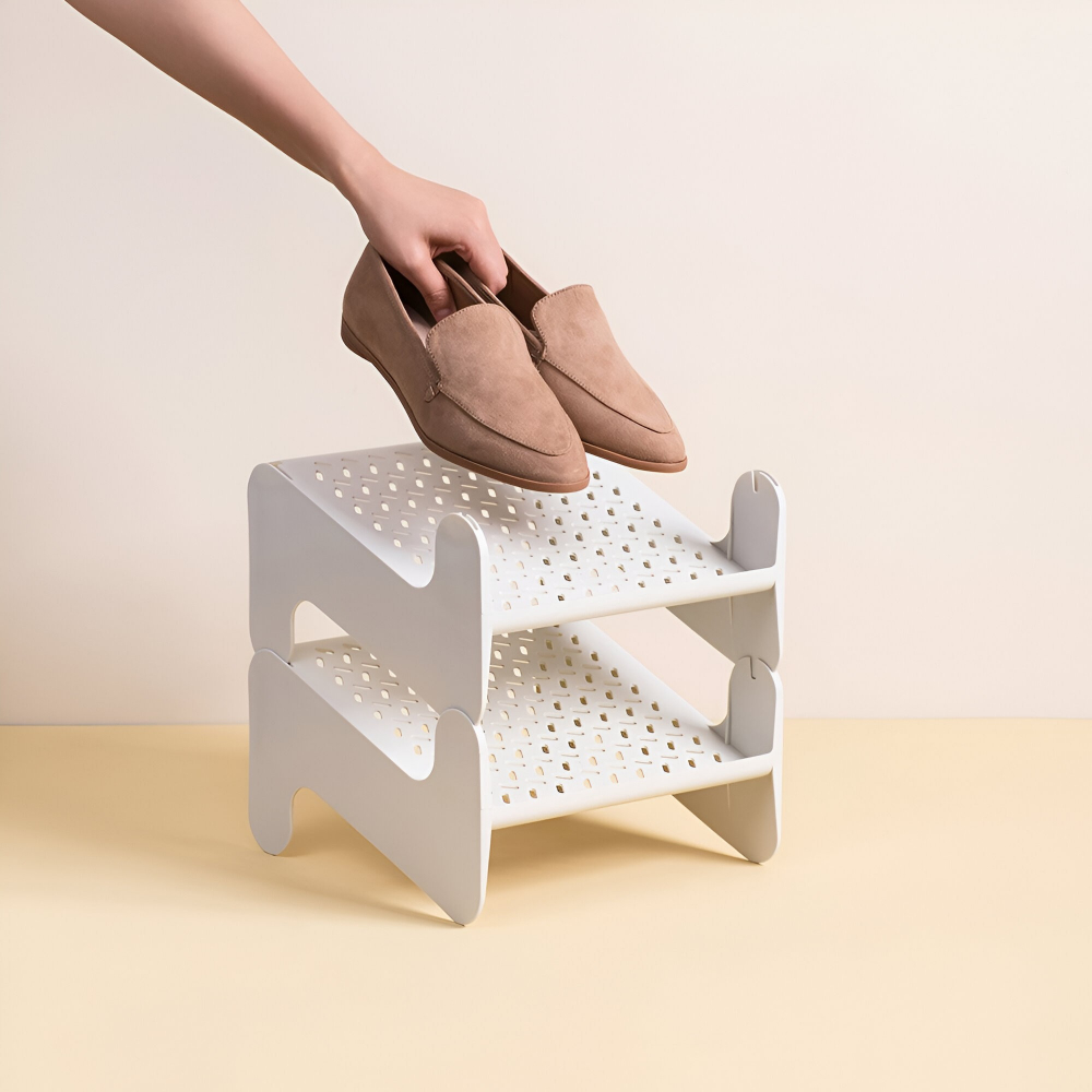 Suport pentru pantofi, cu doua straturi, organizator, antiderapant și durabil, 26x24.8x16 cm, alb [7]