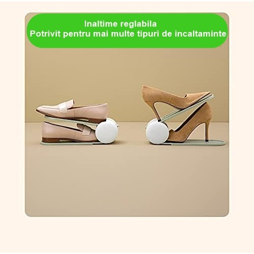 Suport pentru pantofi, cu două straturi, organizator, antiderapant și durabil, inălțime reglabilă, 28x18x11 cm, verde, 150 g [2]