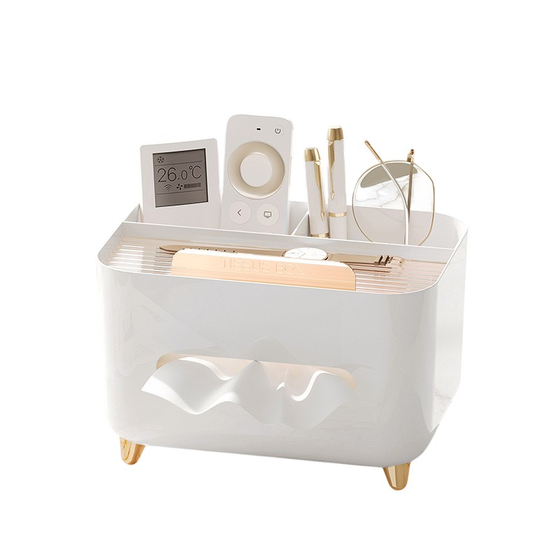 Suport pentru servetele, cutie multifunctionala, design minimalist, abs, cu suport pentru obiectele personale, pentru birou, 21x15x13 cm, alb [1]