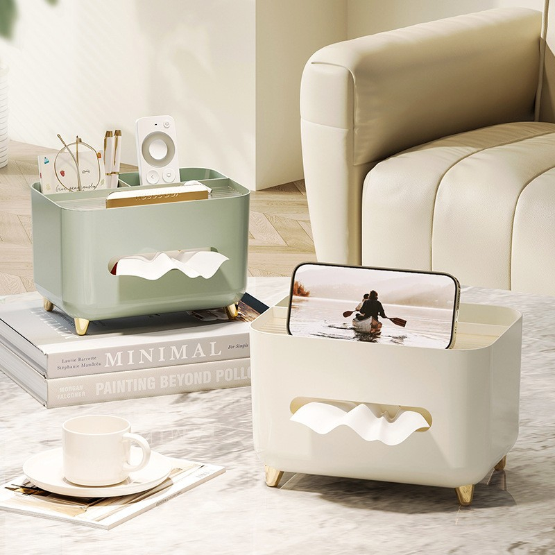 Suport pentru servetele, cutie multifunctionala, design minimalist, abs, cu suport pentru obiectele personale, pentru birou, 21x15x13 cm, crem [9]