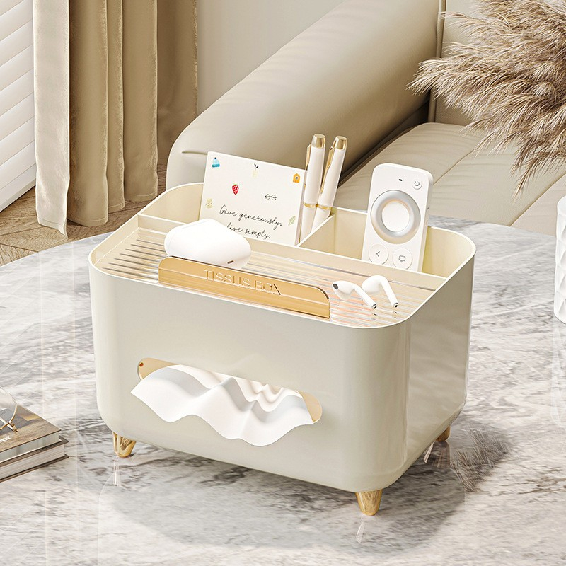 Suport pentru servetele, cutie multifunctionala, design minimalist, abs, cu suport pentru obiectele personale, pentru birou, 21x15x13 cm, crem [11]
