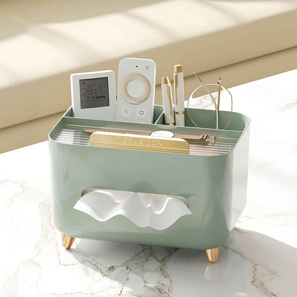 Suport pentru servetele, cutie multifunctionala, design minimalist, abs, cu suport pentru obiectele personale, pentru birou, 21x15x13 cm, verde [6]