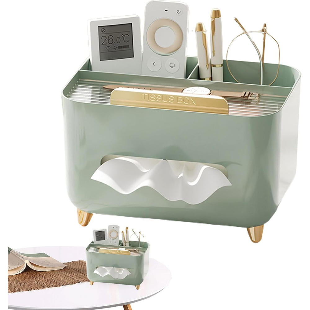 Suport pentru servetele, cutie multifunctionala, design minimalist, abs, cu suport pentru obiectele personale, pentru birou, 21x15x13 cm, verde [2]