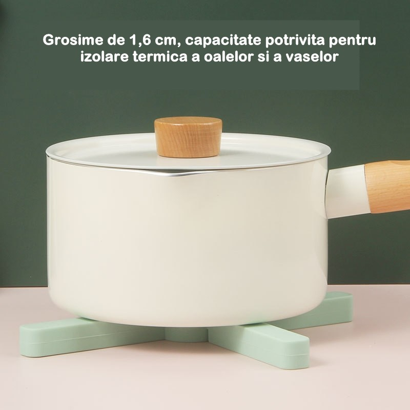 Suport pliabil din silicon pentru vase fierbinti  portabil, usor de depozitat, rezistent la temperaturi foarte ridicate, 14.5 x 7.5 x 1.6 cm, antialunecare, verde [3]