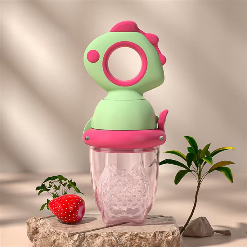 Suzeta pentru fructe, pentru bebelusi, din silicon alimentar, +4 luni, 2 mm grosime gauri tetina, 12.4 x 5.1 x 4.7 cm, verde/fucsia [3]