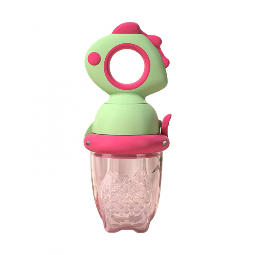 Suzeta pentru fructe, pentru bebelusi, din silicon alimentar, +4 luni, 2 mm grosime gauri tetina, 12.4 x 5.1 x 4.7 cm, verde/fucsia [1]