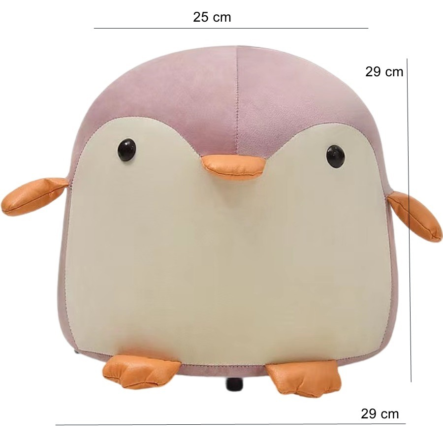 Taburet pentru copii, cadru din lemn masiv, 25 x 29 x 29 cm, perna de burete elastica si maner de transport, in forma de pinguin, roz [9]