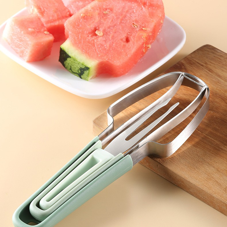 Taietor decojitor pentru pepene, pentru legume si fructe, multifunctional, set din 3 parti, otel inoxidabil si plastic pp, 22.5 x 7 cm verde [2]