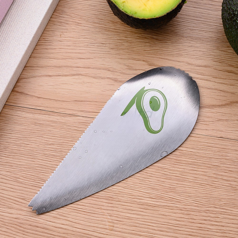 Taietor special pentru avocado  3 in 1, forma curbata, zimti pentru apucare si taiere, din otel inoxidabil, 15 x 6 cm, gri [3]