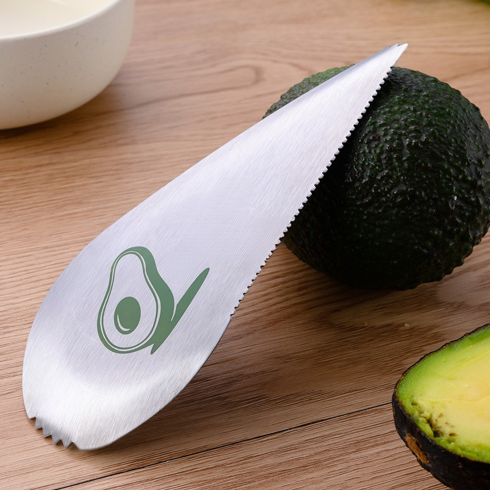 Taietor special pentru avocado  3 in 1, forma curbata, zimti pentru apucare si taiere, din otel inoxidabil, 15 x 6 cm, gri [4]