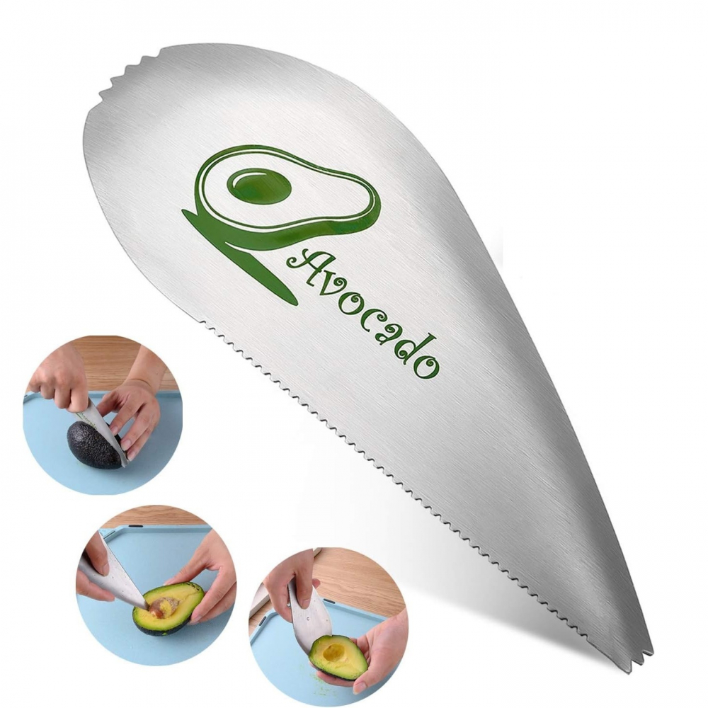 Taietor special pentru avocado  3 in 1, forma curbata, zimti pentru apucare si taiere, din otel inoxidabil, 15 x 6 cm, gri [6]