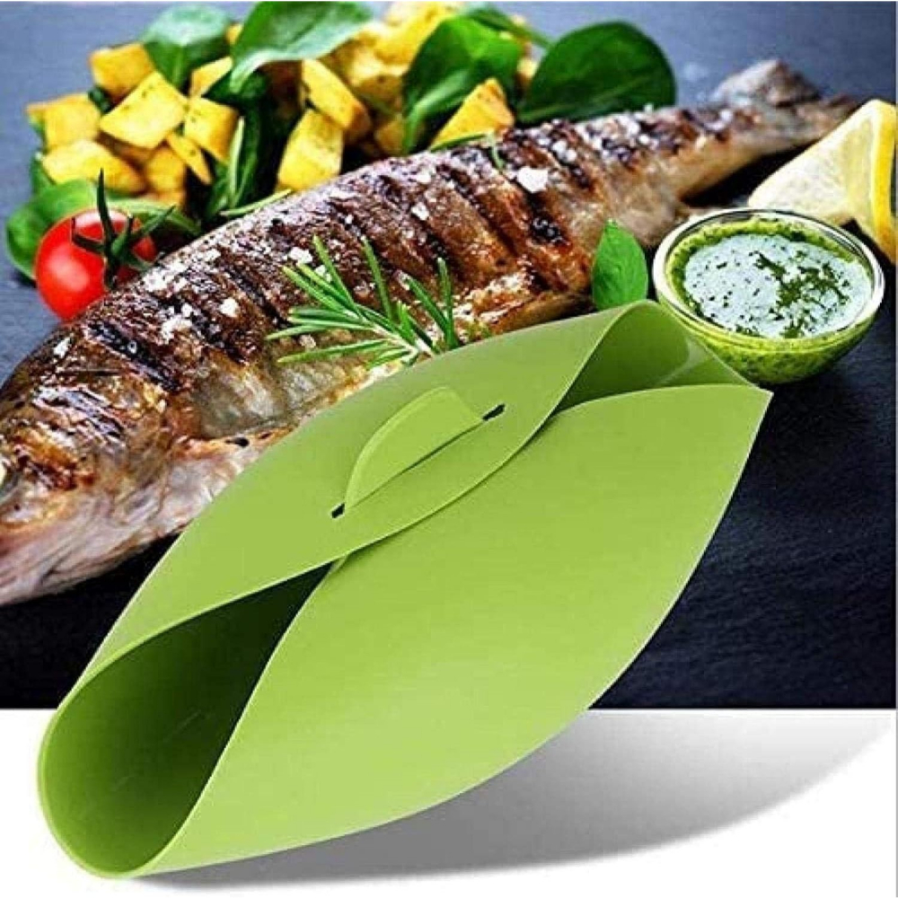 Tava de copt pentru cuptor, pentru paine, peste, legume, din silicon, pliabila, multifunctionala, forma pentru preparare si gatiere, 24.5x9 cm, verde [4]