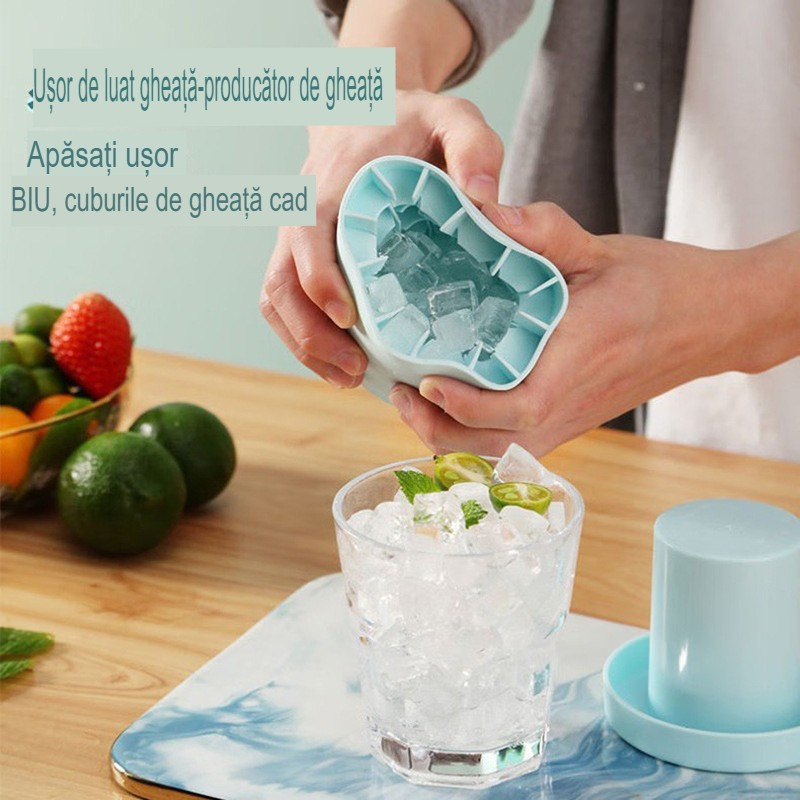 Tava de gheata din silicon cu capac, forma de gheata pentru racirea bauturilor, in forma de frapiera, silicon fara bpa, cuburi de gheata, 9x8.5x8 cm, albastru [2]