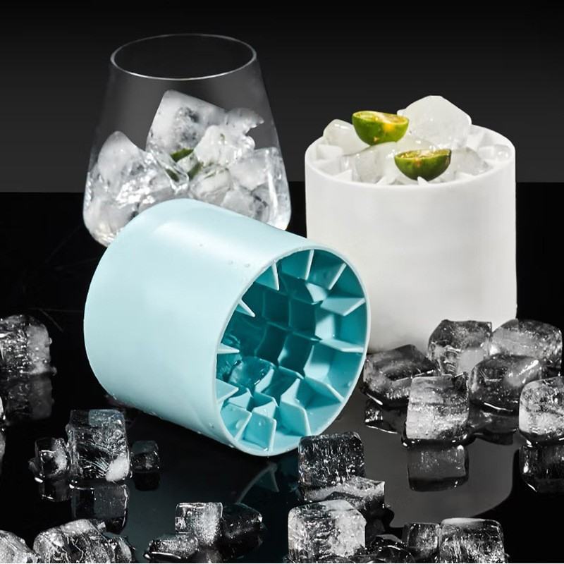 Tava de gheata din silicon cu capac, forma de gheata pentru racirea bauturilor, in forma de frapiera, silicon fara bpa, cuburi de gheata, 9x8.5x8 cm, albastru [8]