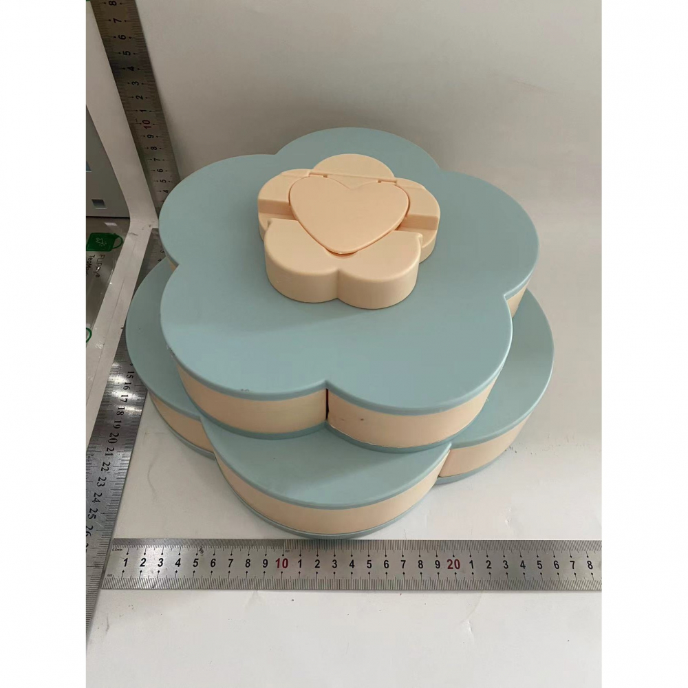 Tava pentru servire, pentru fructe / legume / snackuri, cu sertare, deschidere rotativa, pe 2 straturi, in forma de floare, 26 x 26 x 11.5 cm albastru [2]