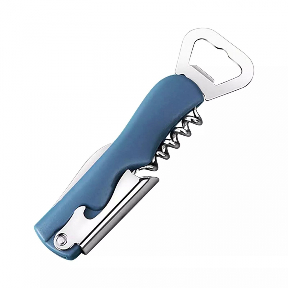 Tirbuson de sticle 4 in 1, desfacator de sticle multifunctional, din inox cu maner anti alunecare, 13.5 x 4 cm albastru [1]