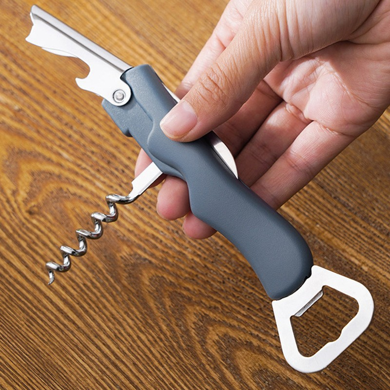 Tirbuson de sticle 4 in 1, desfacator de sticle multifunctional, din inox cu maner anti alunecare, 13.5 x 4 cm albastru [3]