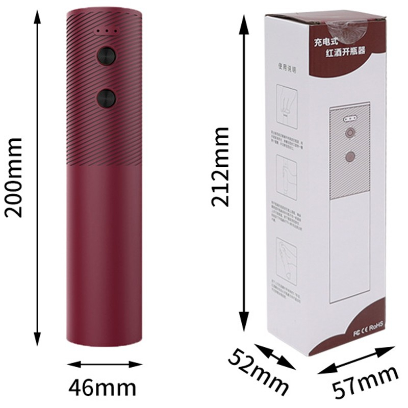 Tirbuson electric, deschizator sticle de vin, de uz casnic de ultima generatie, reincarcabil prin incarcare usb, 20 x 4.6 cm rosu [3]