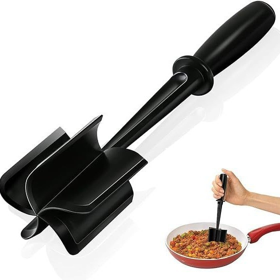Tocator de carne manual, cu lama pentru tocarea si amestecarea carnii, 28x6cm, cu 5 lame curbate, rezistent la caldura, multifunctional, plastic rezistent, negru [7]