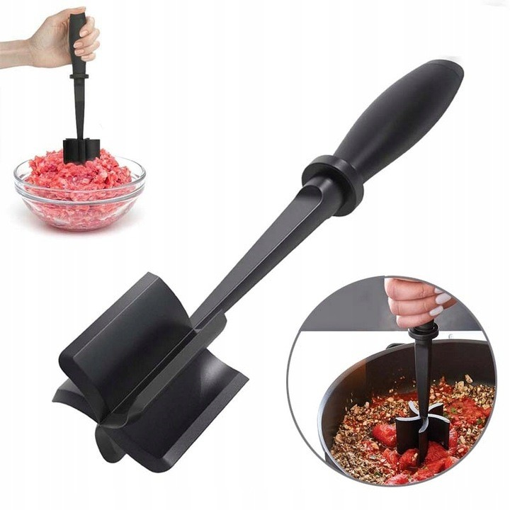 Tocator de carne manual, cu lama pentru tocarea si amestecarea carnii, 28x6cm, cu 5 lame curbate, rezistent la caldura, multifunctional, plastic rezistent, negru [3]