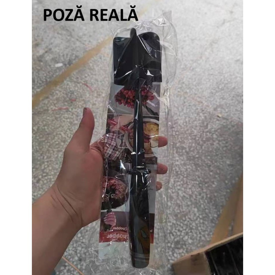 Tocator de carne manual, cu lama pentru tocarea si amestecarea carnii, 28x6cm, cu 5 lame curbate, rezistent la caldura, multifunctional, plastic rezistent, negru [8]