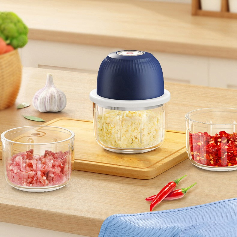 Tocator electric pentru bucatarie, model presa electrica pentru legume fructe carne umpluturi sosuri, otel inoxidabil, 14 x 10.5 x 10.5 cm, 350 ml, albastru inchis [2]