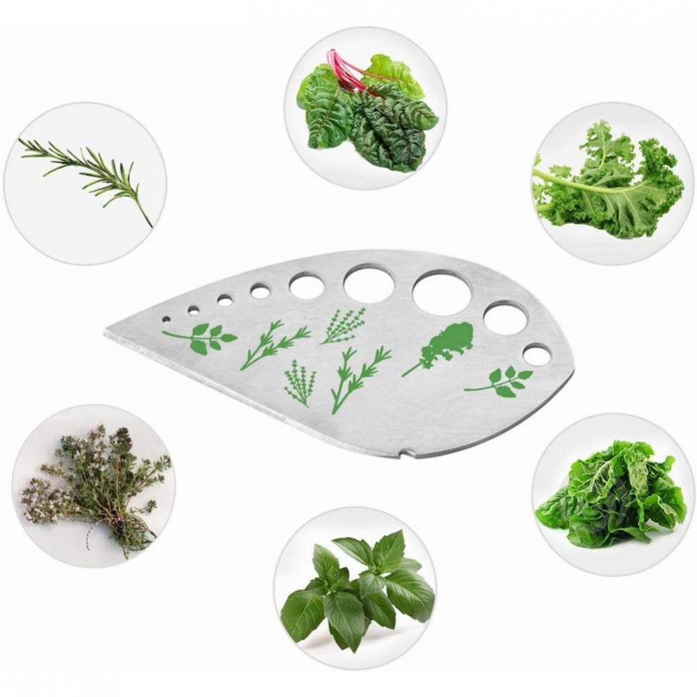 Tocator manual pentru ierburi  instrument de curatat frunze, margini ascutie, 9 gauri de diferite dimensiuni, multifunctional, material otel inoxidabil, maner ergonomic, rezistent la rugina, 12.3 x 6.9 cm, argintiu [5]