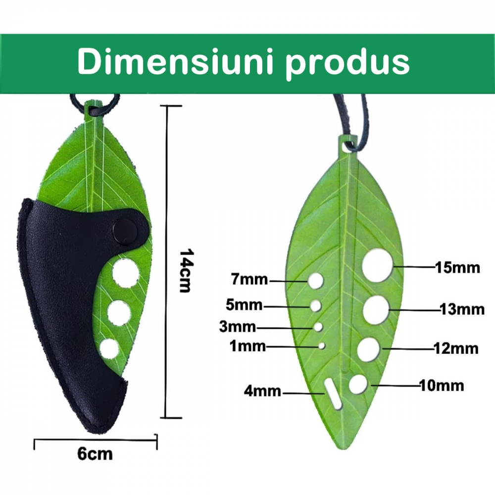 Tocator manual pentru ierburi  instrument de curatat frunze, tocator, margini ascutie, 9 gauri de diferite dimensiuni, multifunctional, material otel inoxidabil, rezistent la rugina, 14 x 5.5 cm, verde [8]