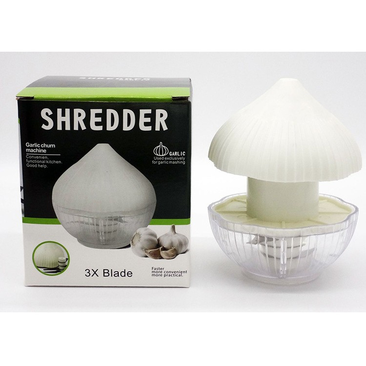Tocator manual pentru usturoi, in forma de usturoi, cutite rezistente, utilizare prin apasare, material abs si inox, 9.5x9.5x9.3 cm, alb [4]