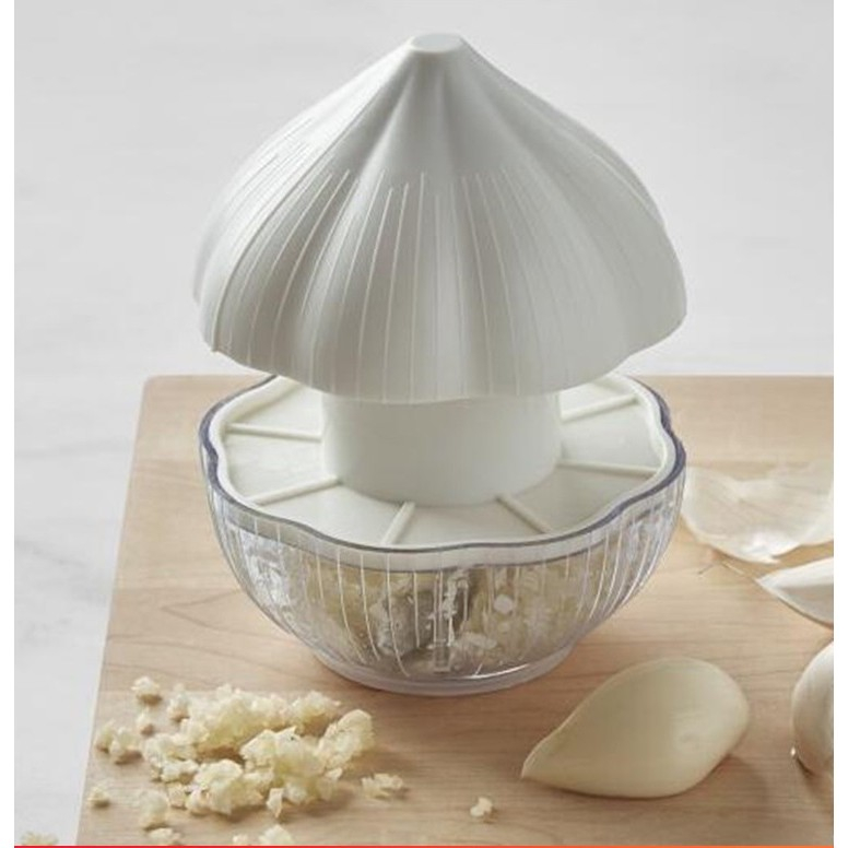 Tocator manual pentru usturoi, in forma de usturoi, cutite rezistente, utilizare prin apasare, material abs si inox, 9.5x9.5x9.3 cm, alb [7]