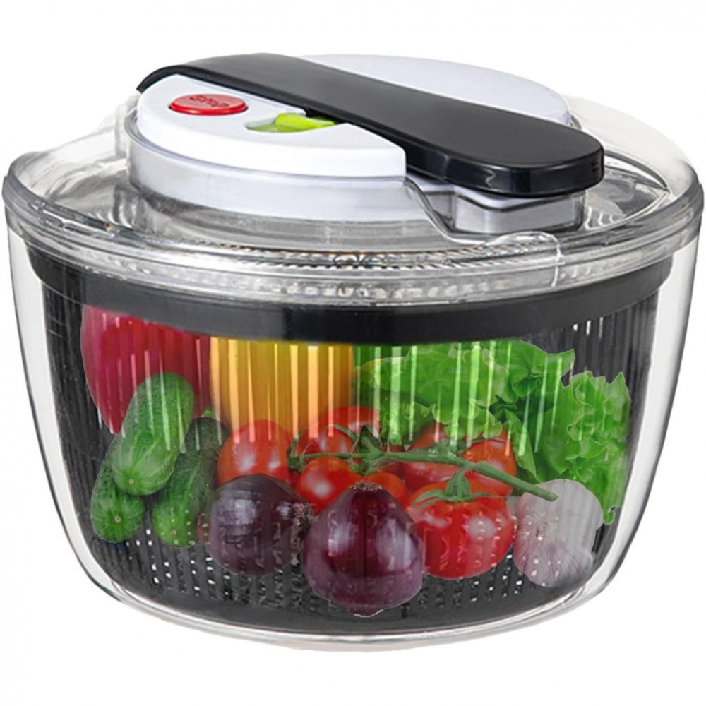 Uscator manual pentru salata si verdeturi, plastic, 16x15x21 cm, capacitate 3l, negru [3]