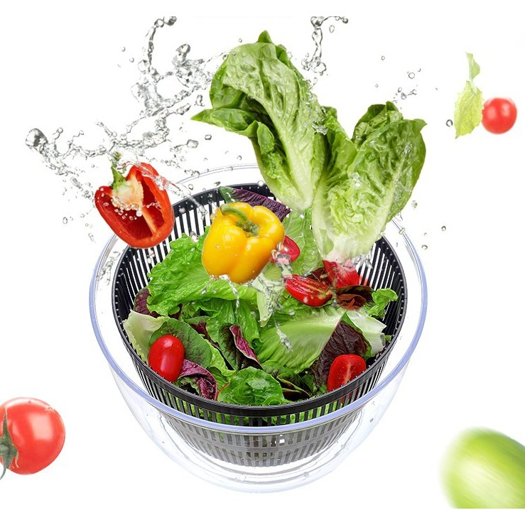 Uscator manual pentru salata si verdeturi, plastic, 20x20x25 cm, capacitate 5l, negru [5]