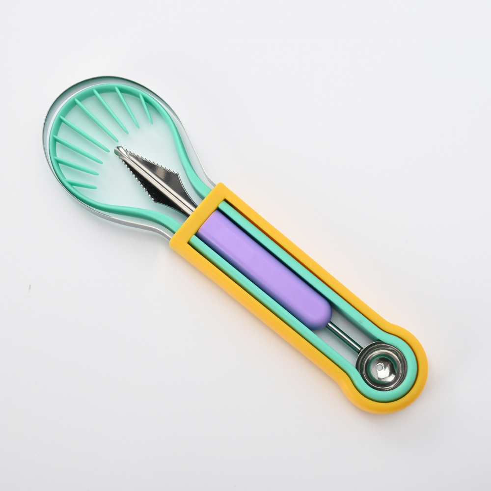 Ustensila bucatarie 4 in 1 pentru taiat si decorat fructe  material inox si plastic, compact, 28x6.2 cm, multicolor [3]
