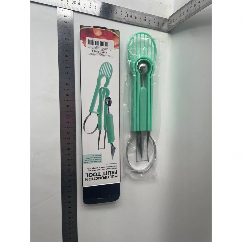 Ustensila bucatarie 4 in 1 pentru taiat si decorat fructe  material inox si plastic, compact, 28x6.2 cm, verde [10]