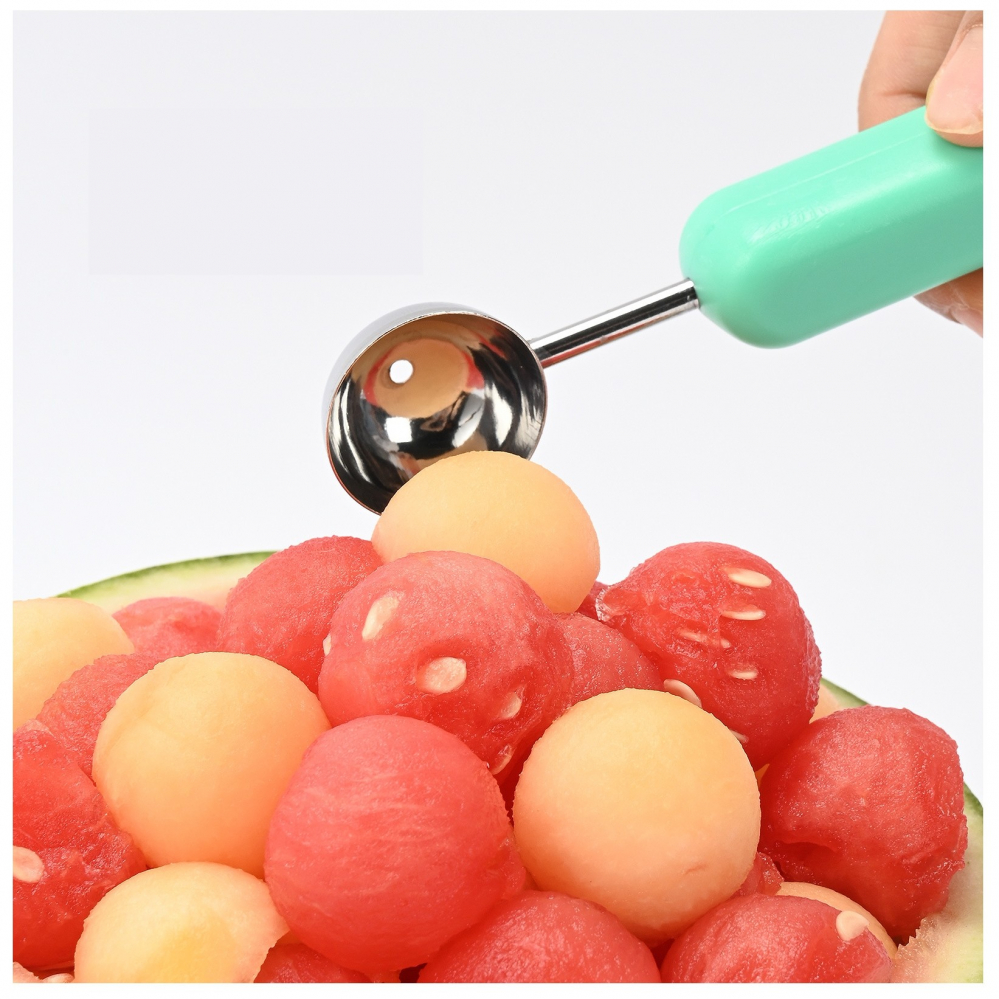 Ustensila bucatarie 4 in 1 pentru taiat si decorat fructe  material inox si plastic, compact, 28x6.2 cm, verde [7]