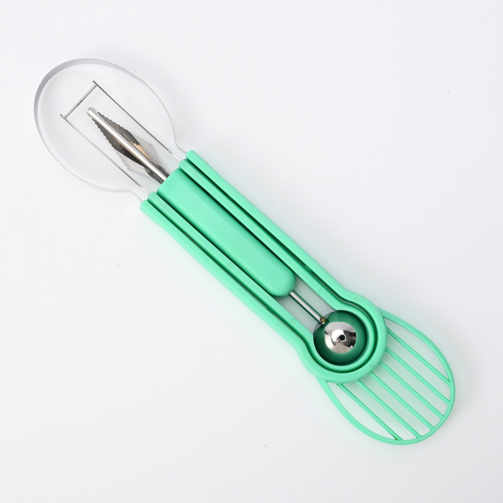 Ustensila bucatarie 4 in 1 pentru taiat si decorat fructe  material inox si plastic, compact, 28x6.2 cm, verde [3]